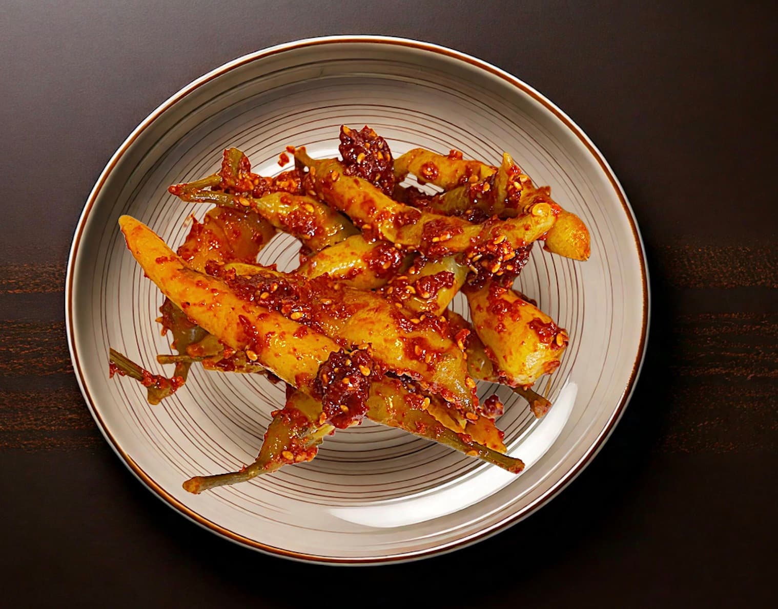 Sakkin Gochu Muchim (Korean Fermented Pickled Chili Salad, 삭힌 고추무침)